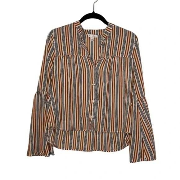 Love Fire Women's XS Striped Bell Sleeve Blouse Multicolor - Picture 2 of 9